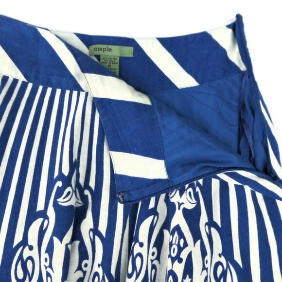 Anthropologie Maple Folk Dance Circle Skirt Blue White Border Lined Rockabilly 0 - Picture 7 of 12